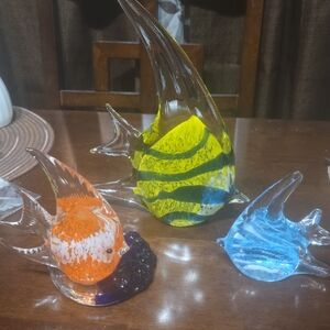 Set pf 3 Colorful Glass Fish Decorations